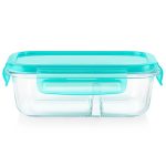 Pyrex® MealBox™ 2.3-cup Divided Glass Food Storage Container with Turquoise Lid