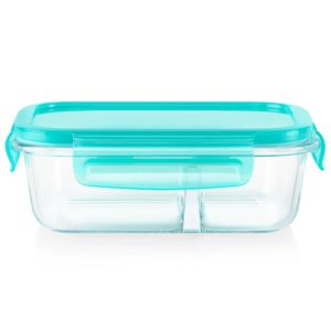 Pyrex® MealBox™ 2.3-cup Divided Glass Food Storage Container with Turquoise Lid