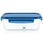 Pyrex® MealBox™ 5.8-cup Divided Glass Food Storage Container with Blue Lid