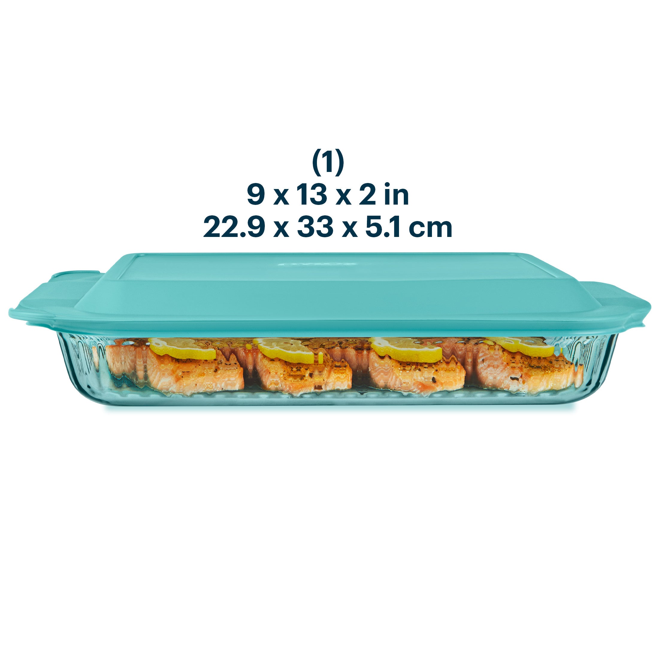 Pyrex® Sculpted Tinted Glass 3QT Oblong Baking Dish with Lid, Aqua - 图片 2