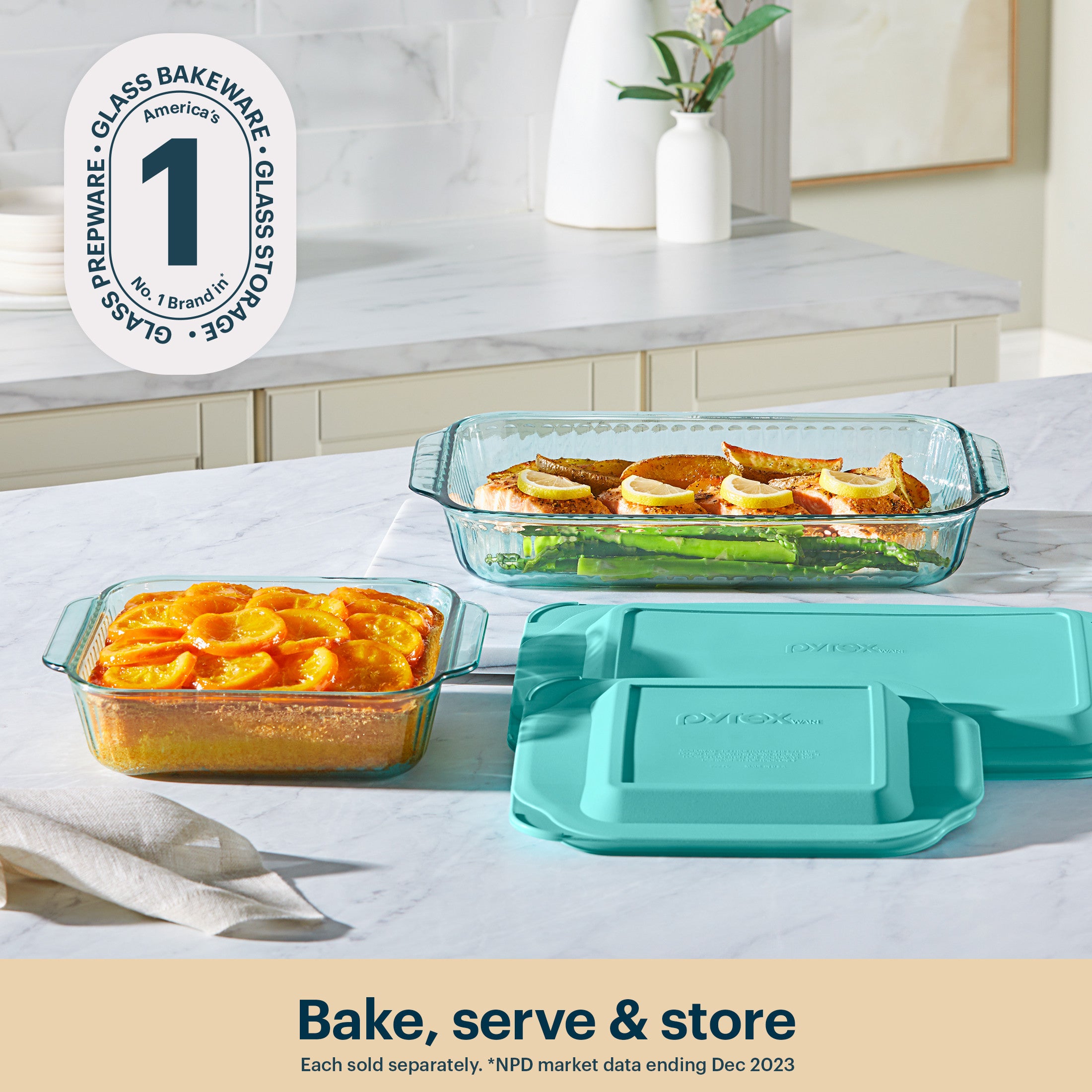 Pyrex® Sculpted Tinted Glass 3QT Oblong Baking Dish with Lid, Aqua - 图片 3
