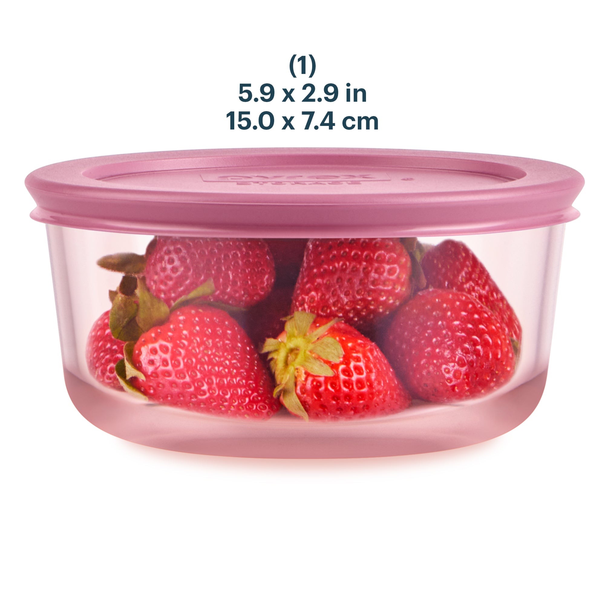 Pyrex® Simply Store® Tinted Glass 4-cup Round Storage Container with Lid, Pink - 图片 2