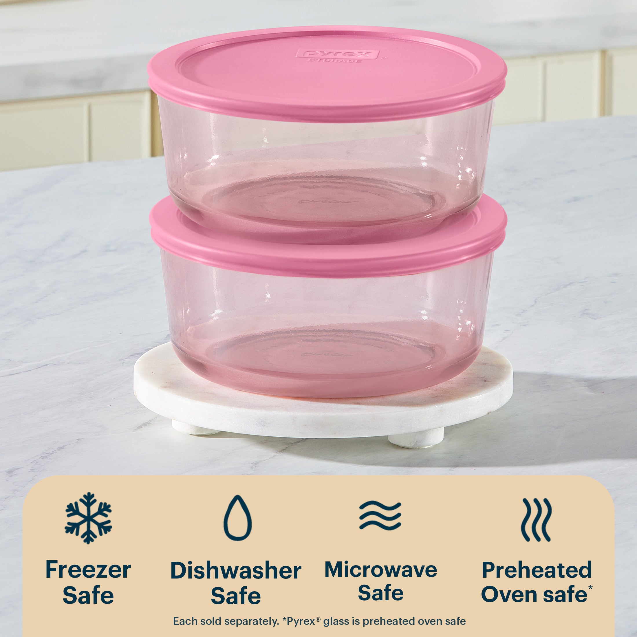 Pyrex® Simply Store® Tinted Glass 7-cup Round Storage Container with Lid, Pink - 图片 4