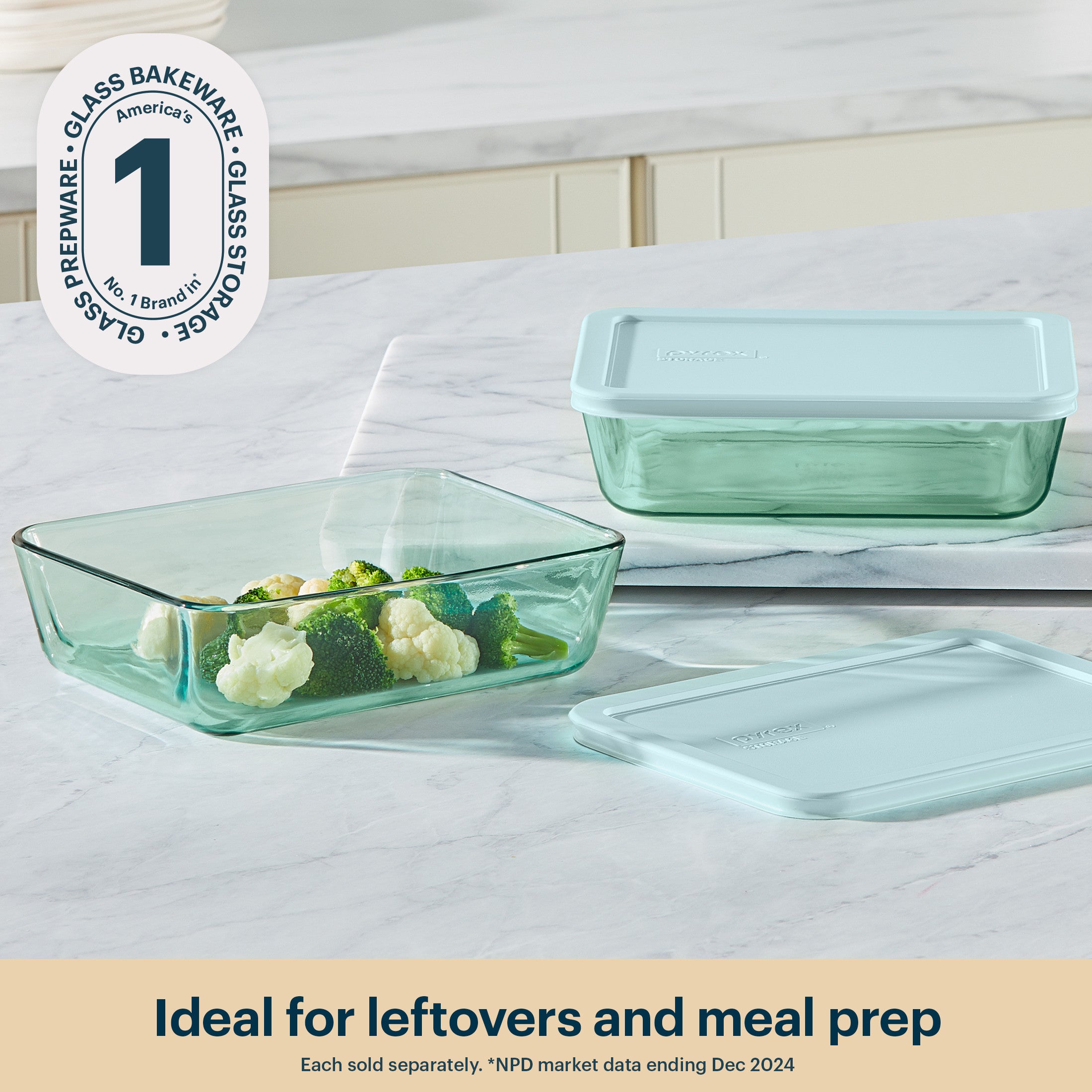 Pyrex® Simply Store® Tinted Glass 6-cup Rectangle Storage Container with Lid, Aqua - 图片 3