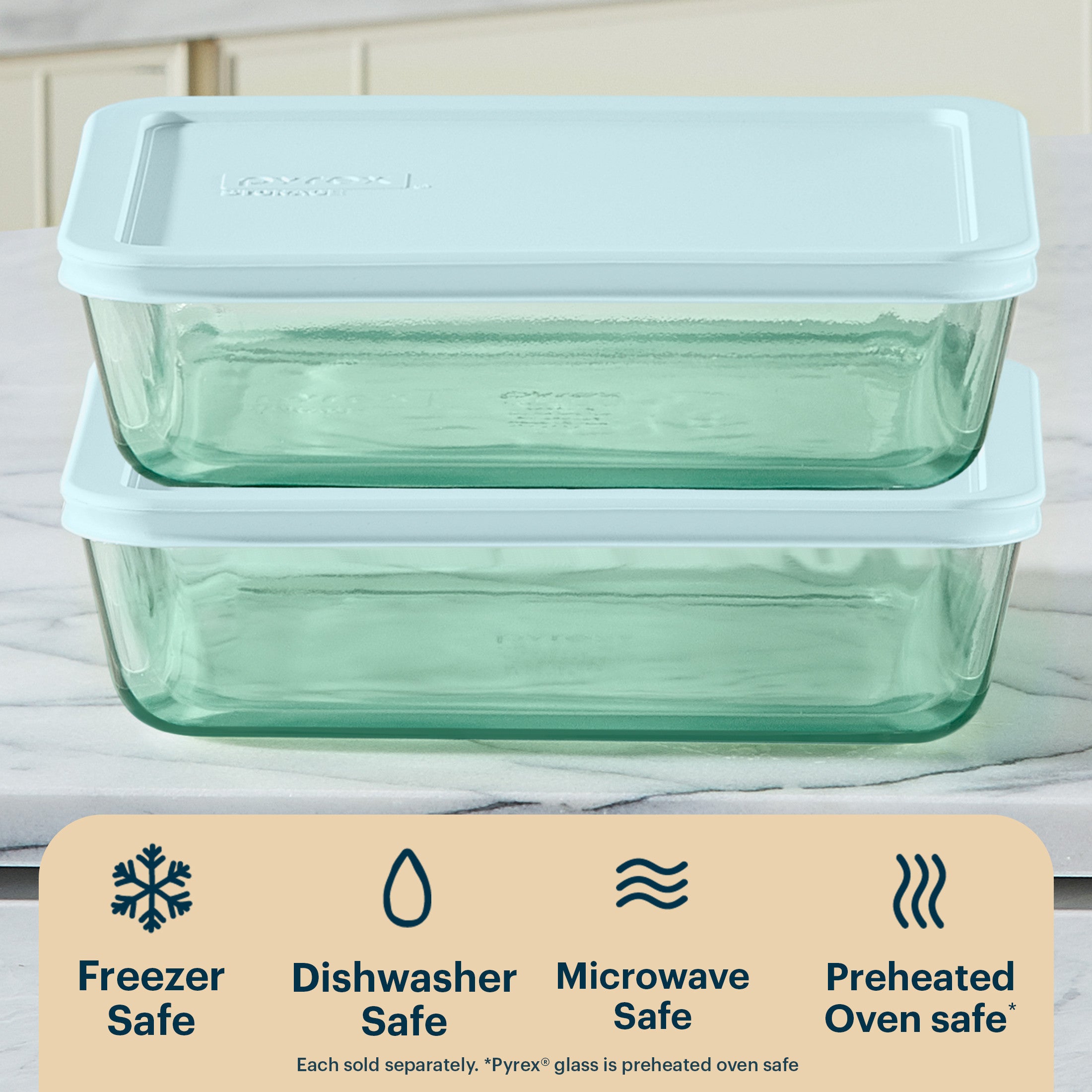 Pyrex® Simply Store® Tinted Glass 6-cup Rectangle Storage Container with Lid, Aqua - 图片 4