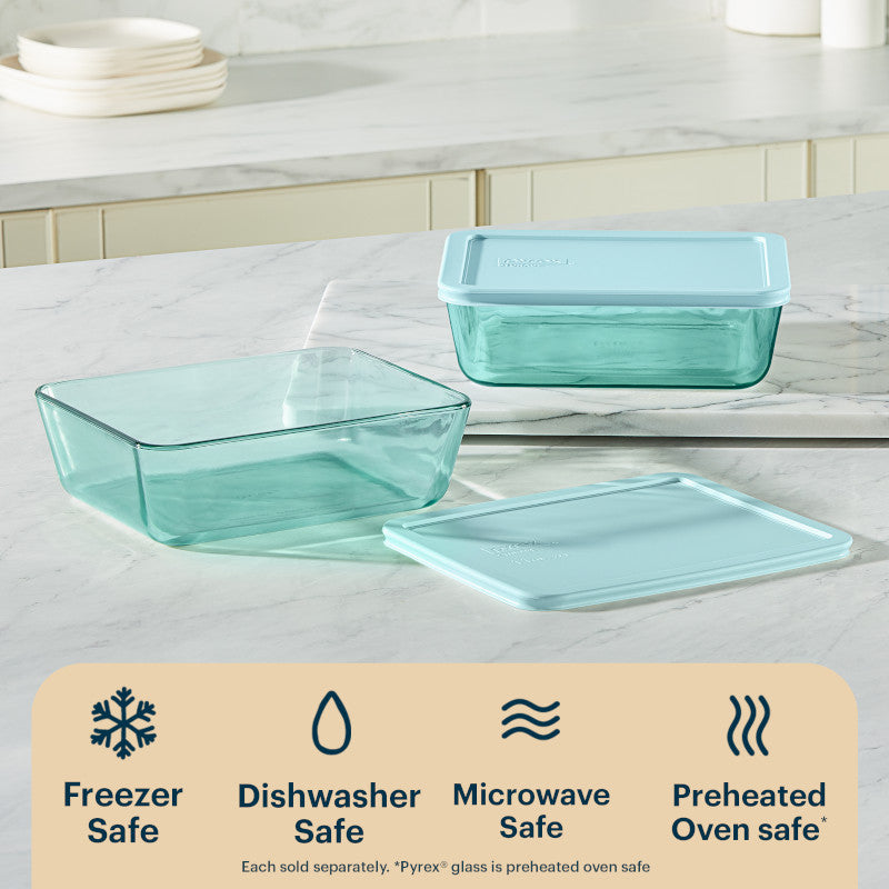 Pyrex® Simply Store® Tinted Glass 11-cup Rectangle Storage Container with Lid, Aqua - 图片 4