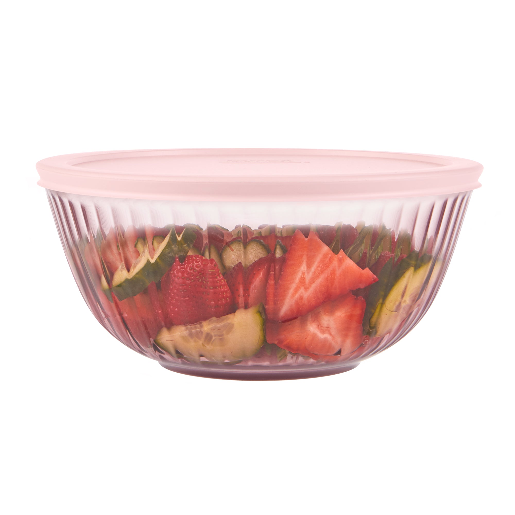 Pyrex® Sculpted Tinted Glass 2.3QT Mixing Bowl with Lid, Pink - 图片 2