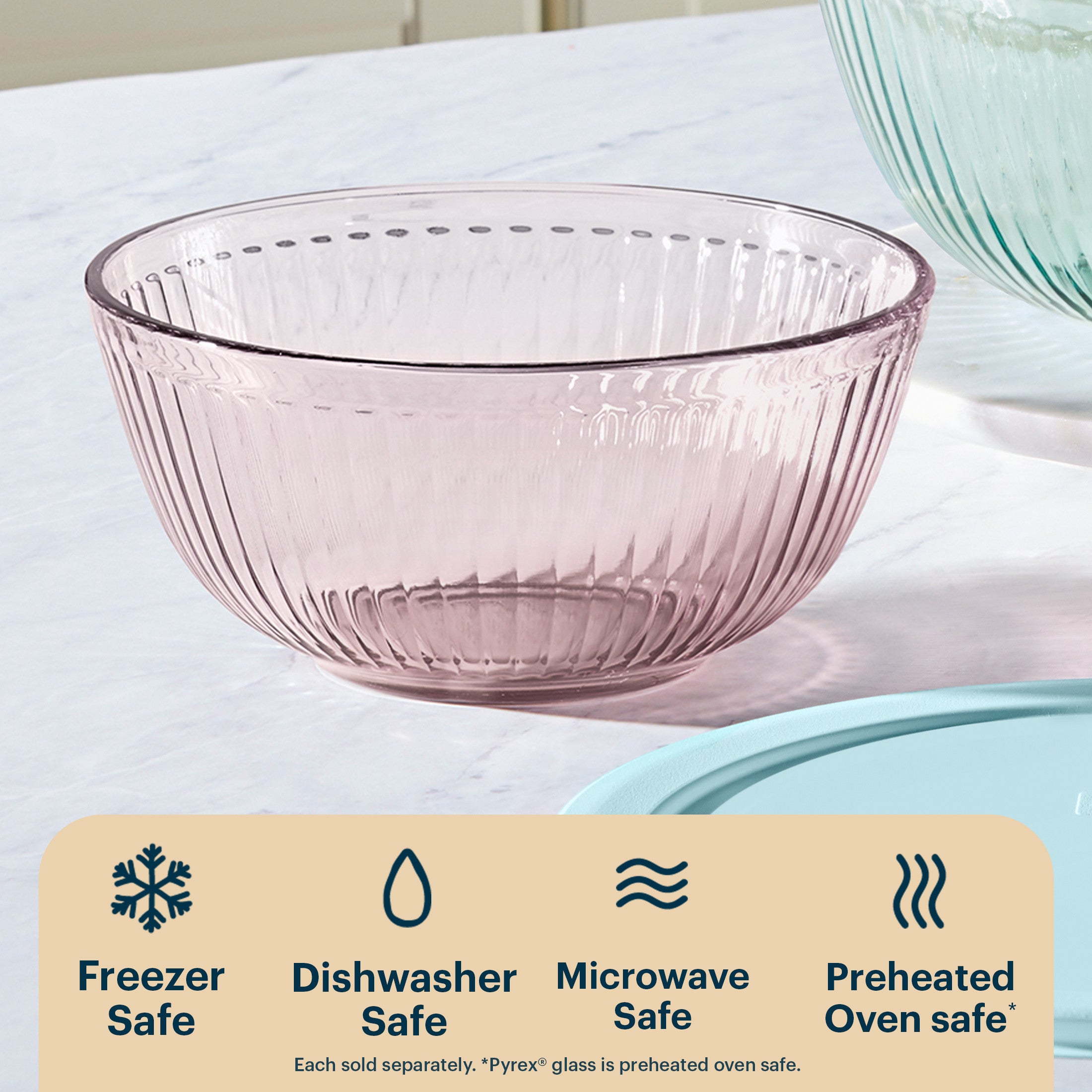 Pyrex® Sculpted Tinted Glass 2.3QT Mixing Bowl with Lid, Pink - 图片 4