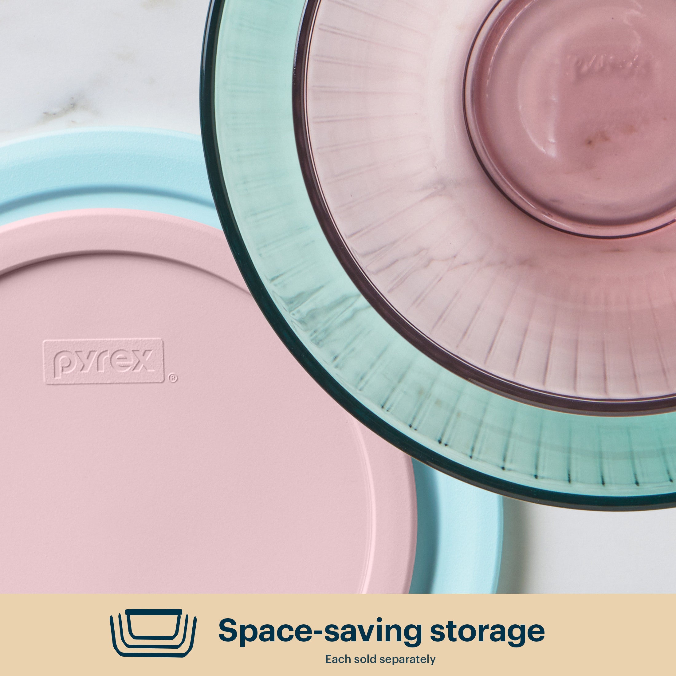 Pyrex® Sculpted Tinted Glass 2.3QT Mixing Bowl with Lid, Pink - 图片 5