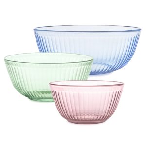 Pyrex® Colors Sculpted Tinted 3-piece Mixing Bowl Set, No Lid (Pink,Green,Blue)