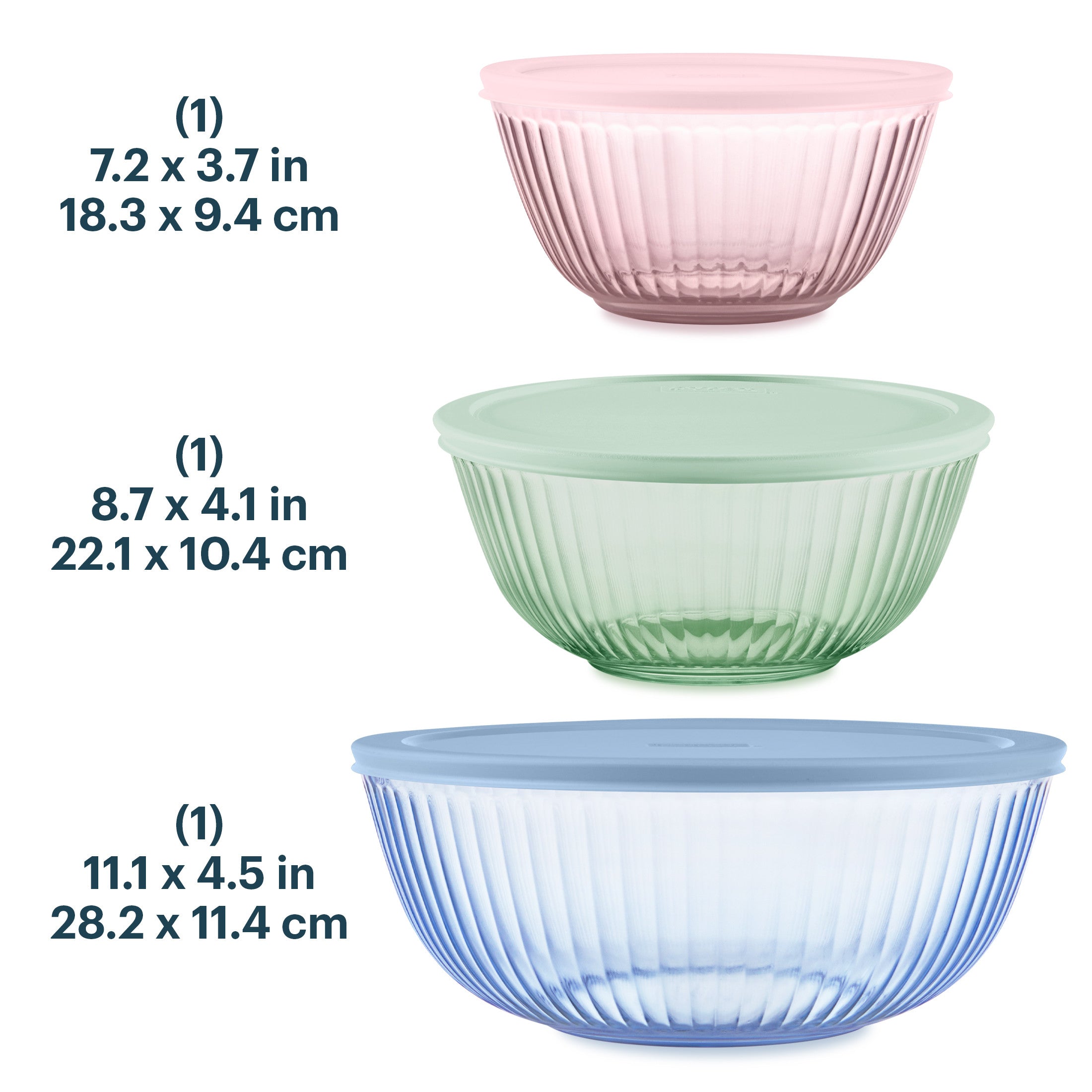 Pyrex® Sculpted Tinted Glass Mixing Bowls with Lids, 6-pc Set, Mixed Colors - 图片 3