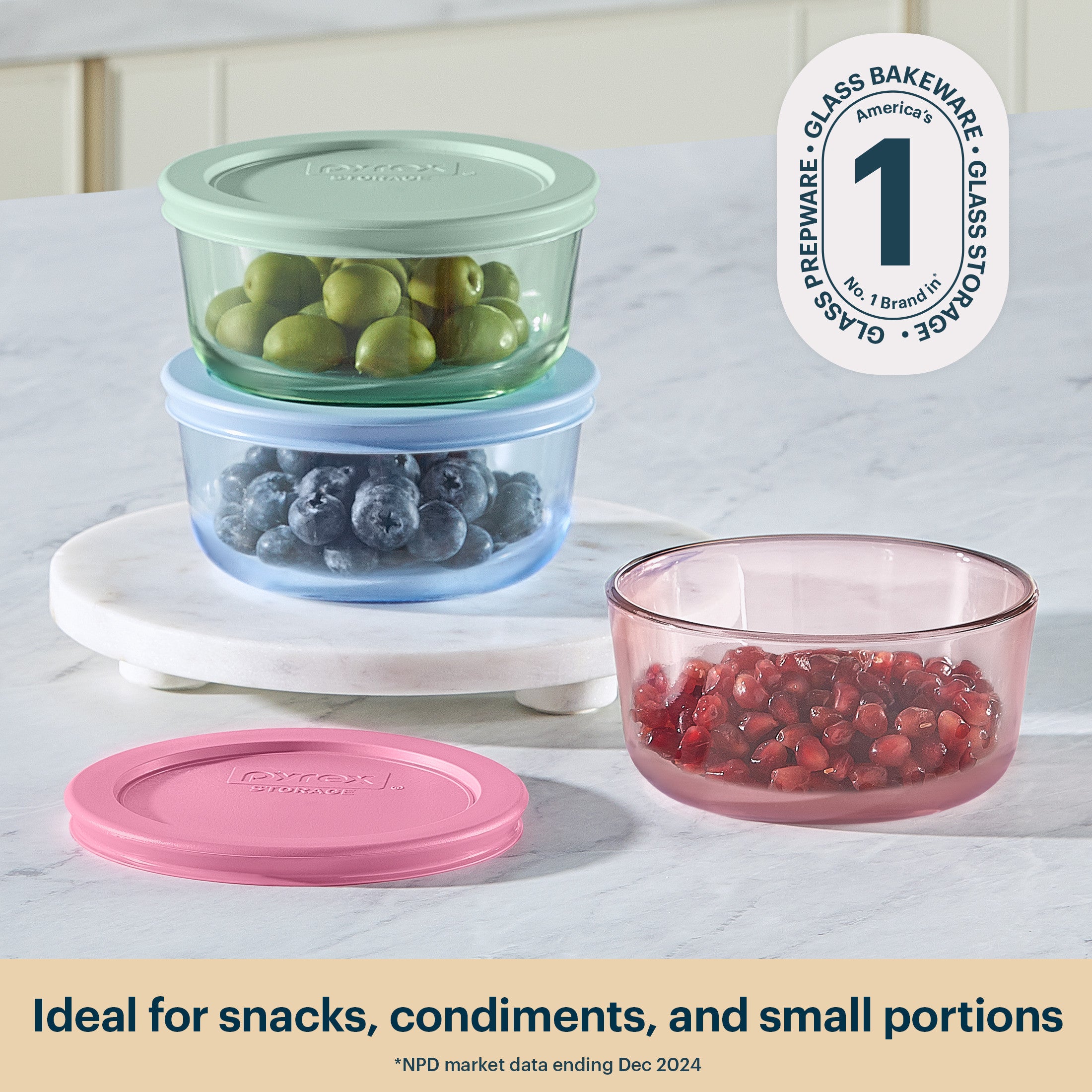 Pyrex® Simply Store® Tinted Glass 2-cup Round Storage Containers, 6-pc Set, Mixed Colors - 图片 2