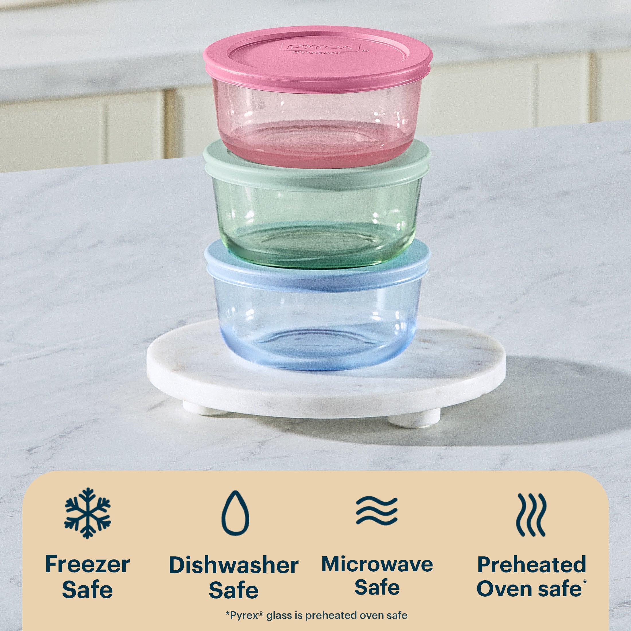 Pyrex® Simply Store® Tinted Glass 2-cup Round Storage Containers, 6-pc Set, Mixed Colors - 图片 4