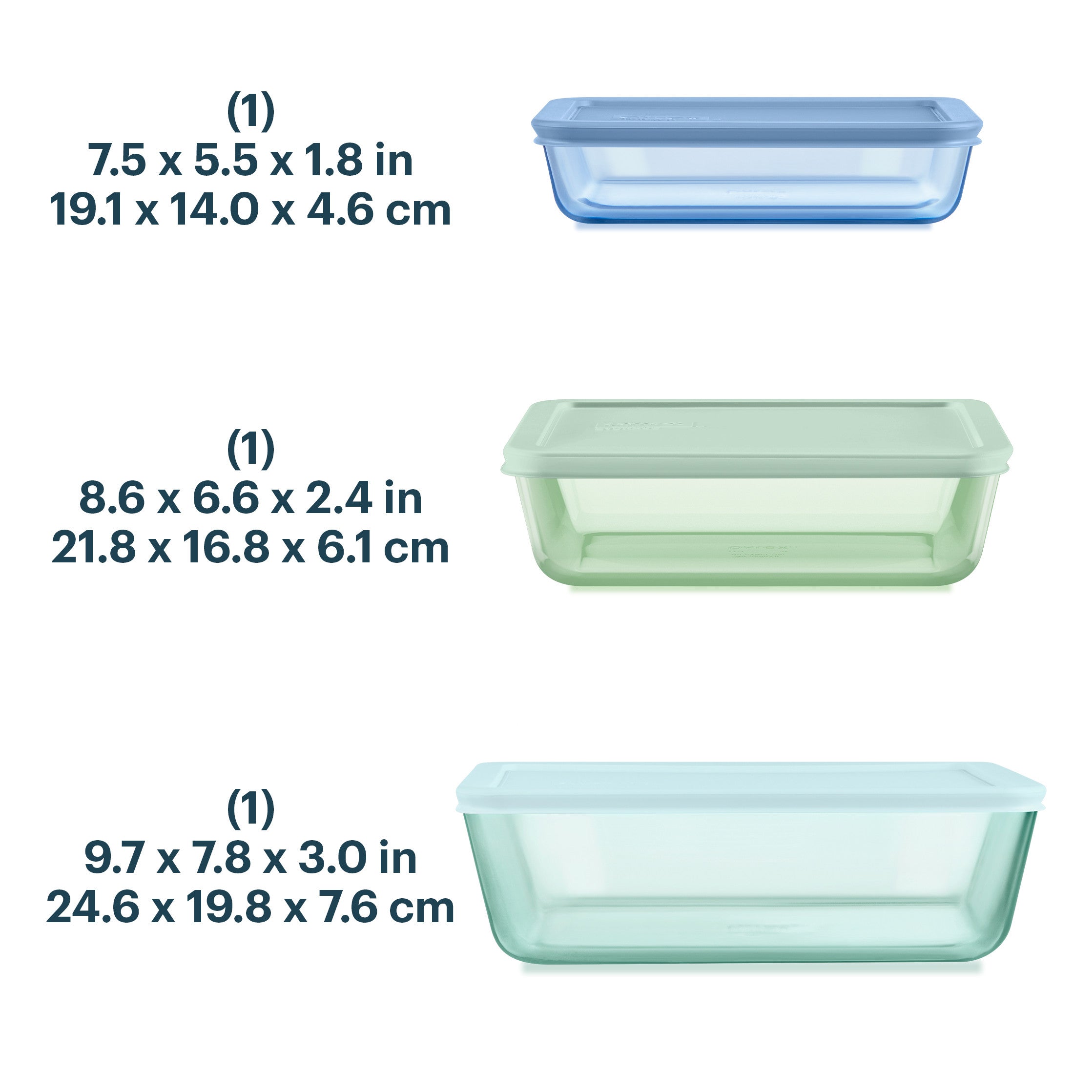 Pyrex® Simply Store® Tinted Glass Rectangle Storage Containers, 6-pc Set, Mixed Colors - 图片 3
