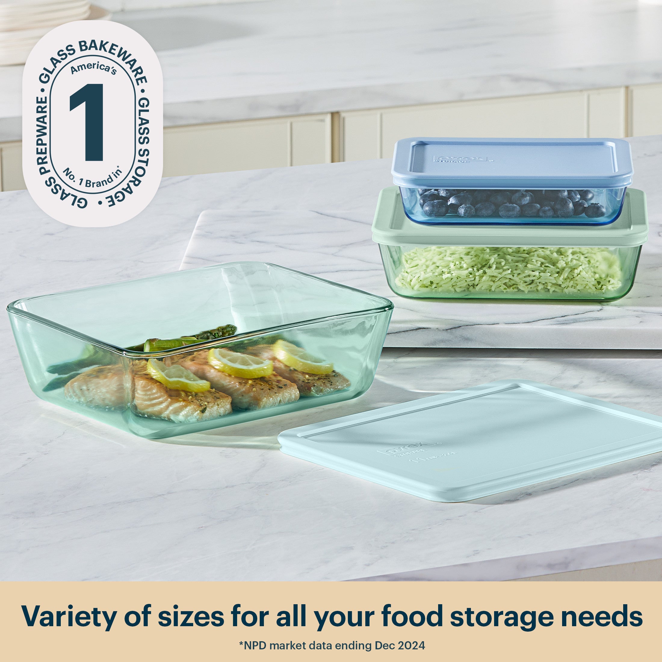 Pyrex® Simply Store® Tinted Glass Rectangle Storage Containers, 6-pc Set, Mixed Colors - 图片 2