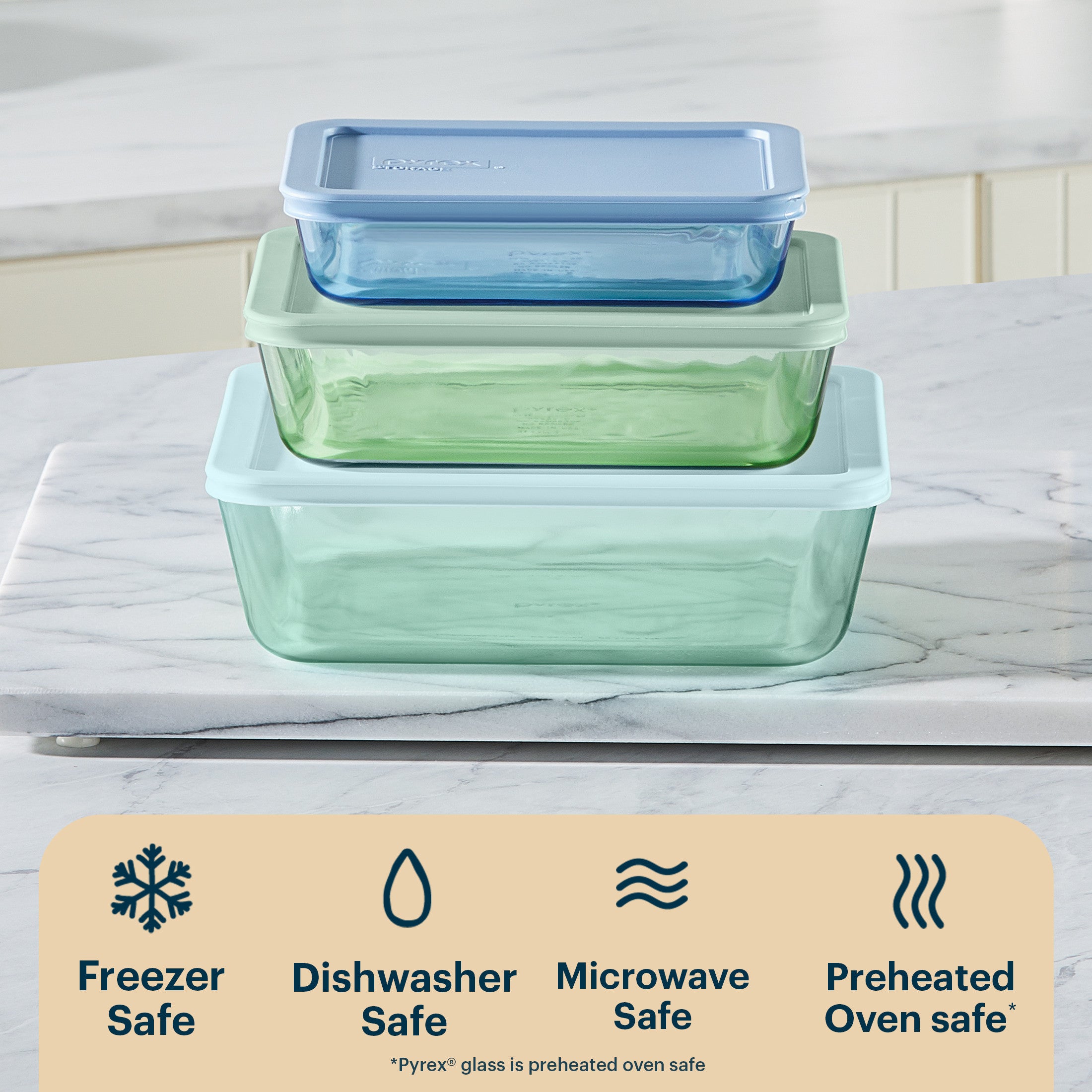 Pyrex® Simply Store® Tinted Glass Rectangle Storage Containers, 6-pc Set, Mixed Colors - 图片 4