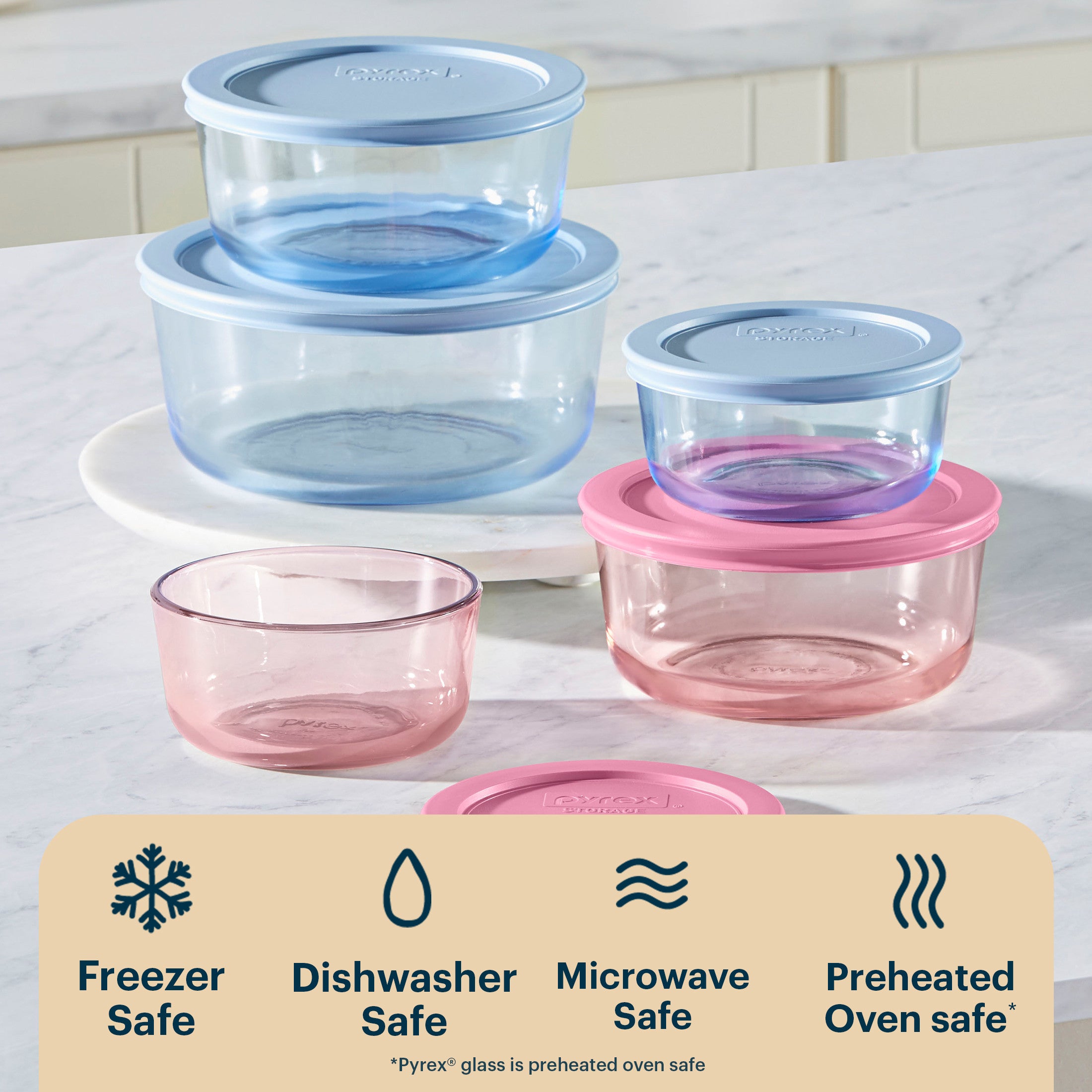 Pyrex® Simply Store® Tinted Glass Round Storage Containers, 10-pc Set, Mixed Colors - 图片 4
