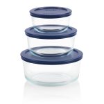 Pyrex® Simply Store® 6-piece Round Glass Food Storage Container Set with Blue Lids