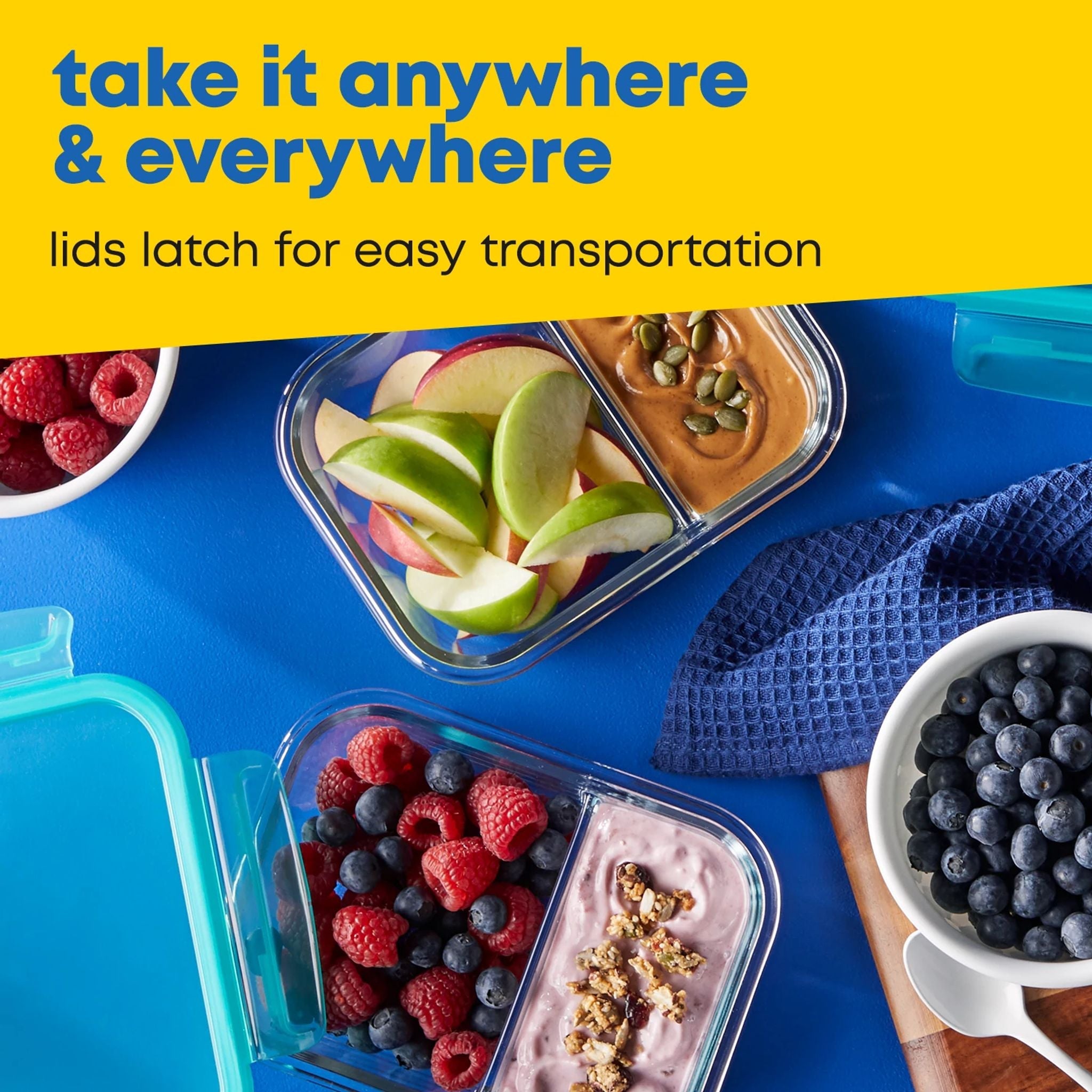 Pyrex® MealBox™ 4-cup Divided Glass Food Storage Container with Turquoise Lid - 图片 3