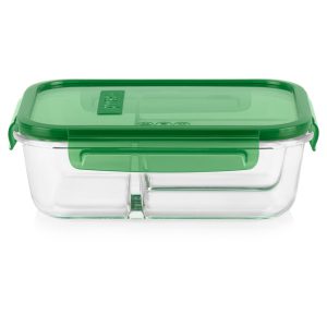 Pyrex® MealBox™ 5.5-cup Divided Glass Food Storage Container with Green Lid