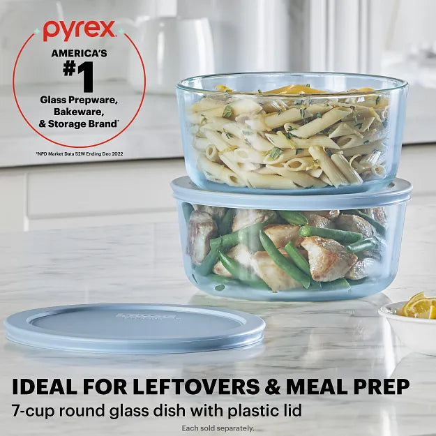 Pyrex® Simply Store® Tinted 7-cup Round Storage with Blue Plastic Lid - 图片 2