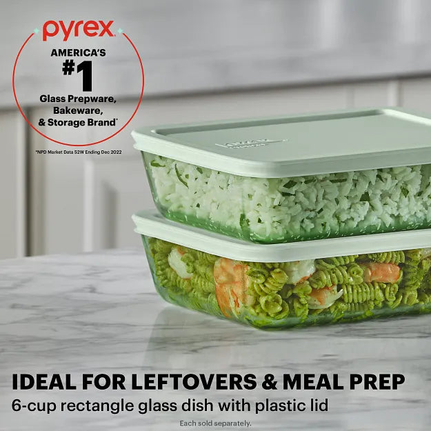 Pyrex® Simply Store® Tinted 6-cup Rectangle Storage with Green Plastic Lid - 图片 2