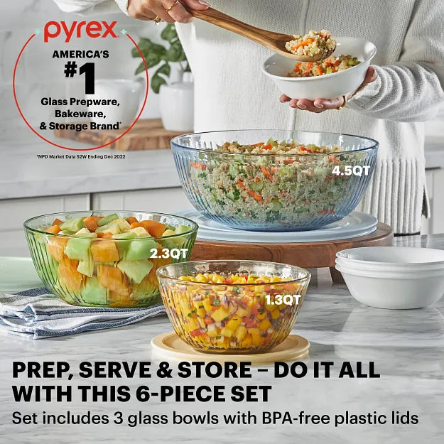 Pyrex® Colors Sculpted Tinted 6-piece Mixing Bowl Set - 图片 2