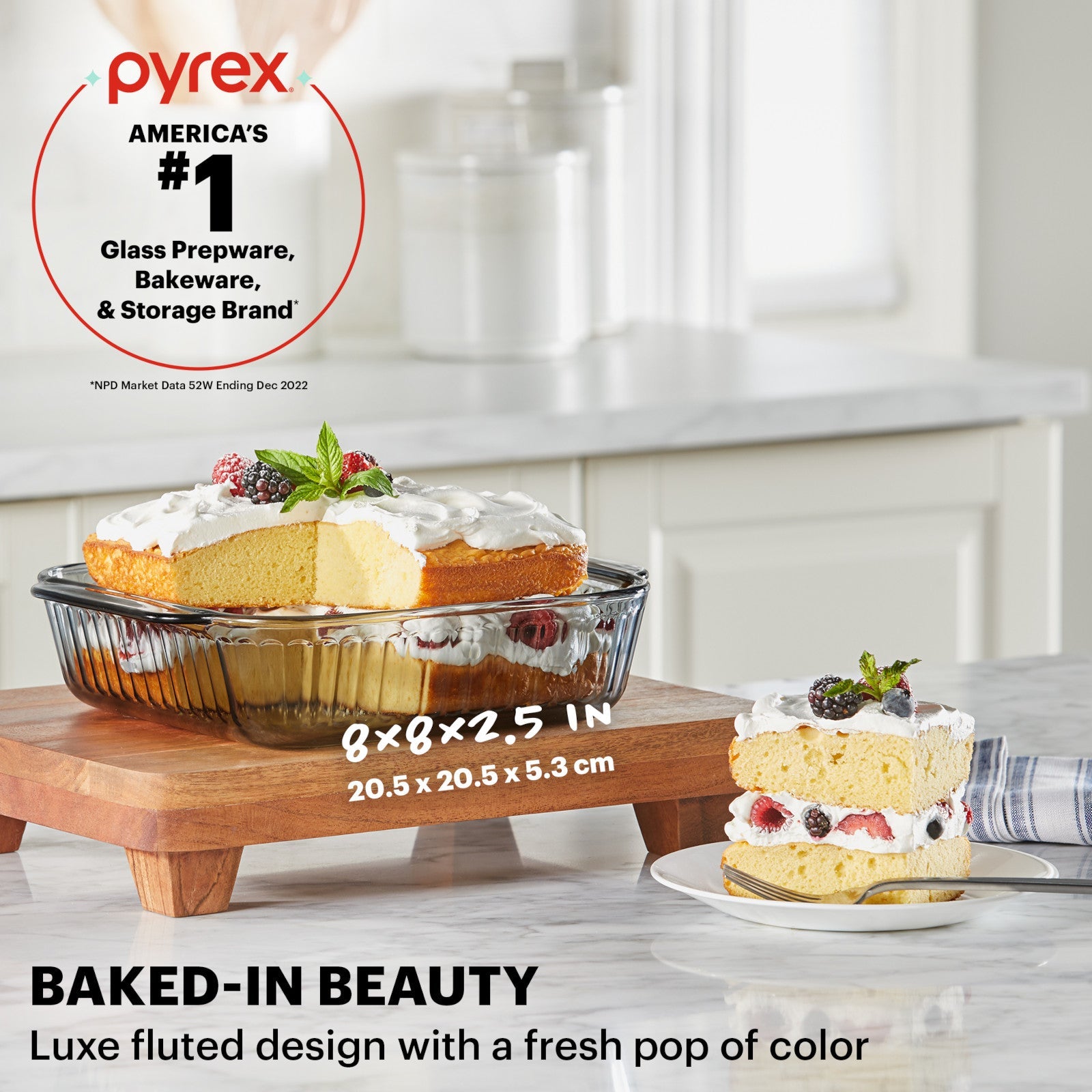 Pyrex® Sculpted Tinted Colors 8" Square Baking Dish, Smoke - 图片 2