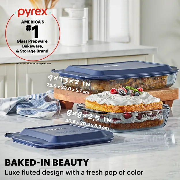 Pyrex® Colors Sculpted Tinted 4-piece Baking Set with Plastic Lids, Smoke - 图片 3