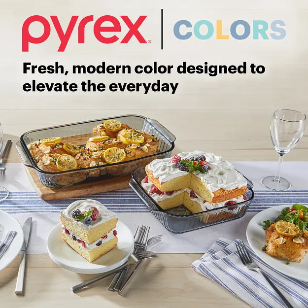 Pyrex® Colors Sculpted Tinted 4-piece Baking Set with Plastic Lids, Smoke - 图片 5