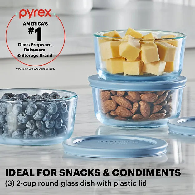 Pyrex® Simply Store® Tinted 6-piece Round Storage Value Pack with Blue Plastic Lids - 图片 2