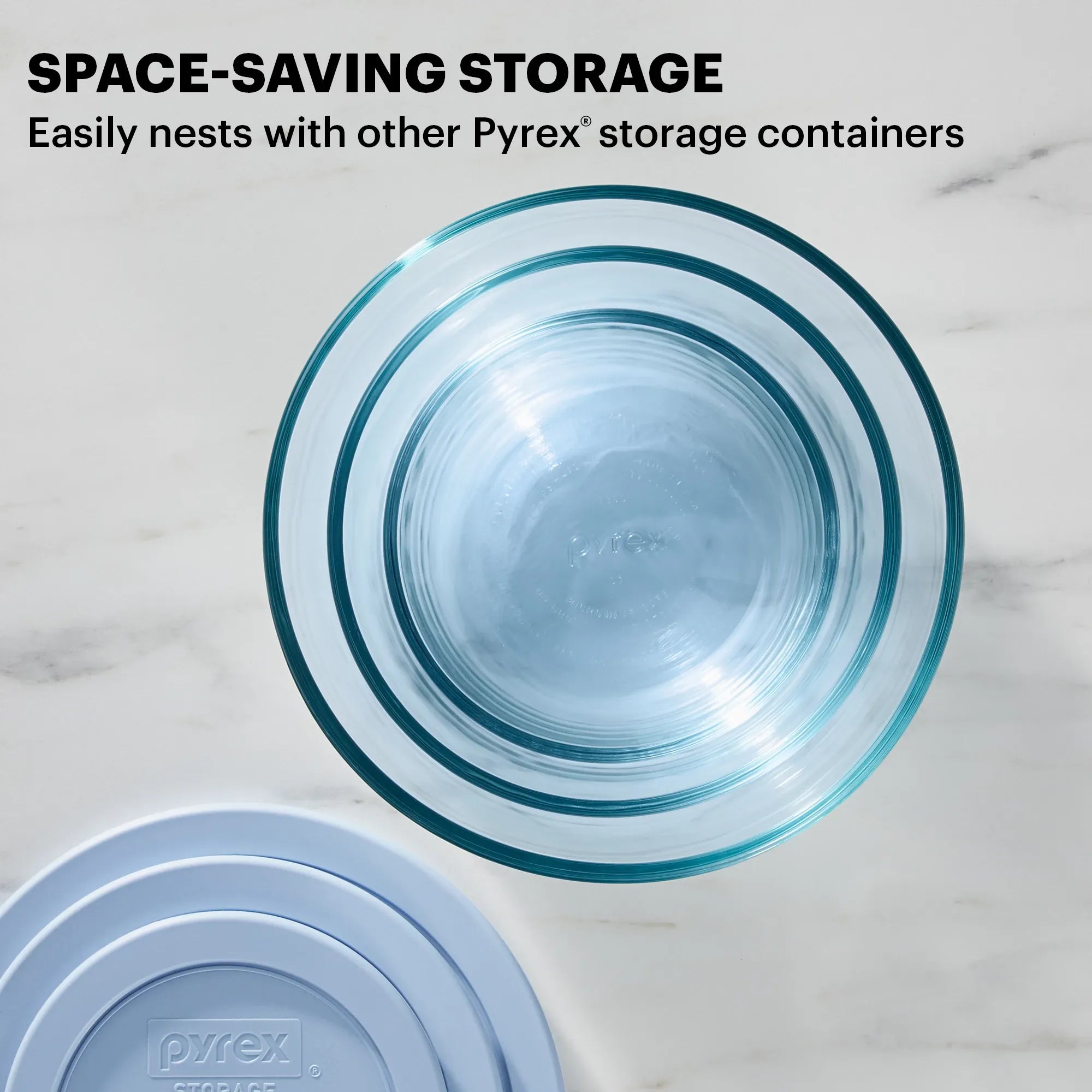 Pyrex® Simply Store® Tinted 6-piece Round Storage Set with Blue Plastic Lids - 图片 4
