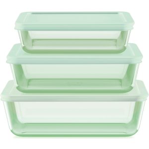 Pyrex® Simply Store® Tinted 6-piece Rectangle Storage Set with Plastic Lids, Green