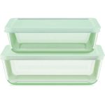 Pyrex® Simply Store® Tinted 4-piece Rectangle Storage Set with Green Plastic Lids