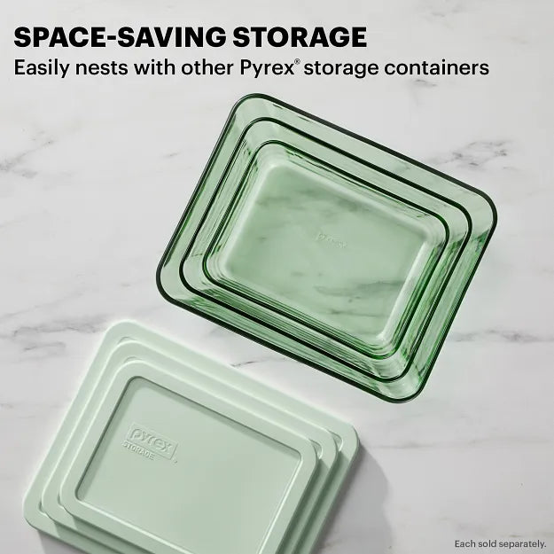 Pyrex® Simply Store® Tinted 4-piece Rectangle Storage Set with Green Plastic Lids - 图片 3