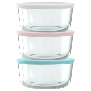 Pyrex® Simply Store® 6-piece 4-cup Round Glass Storage Set with Assorted Color Lids