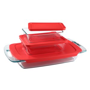 Pyrex® Easy Grab® 6-piece Glass Bakeware and Storage Container Set with Red Lids