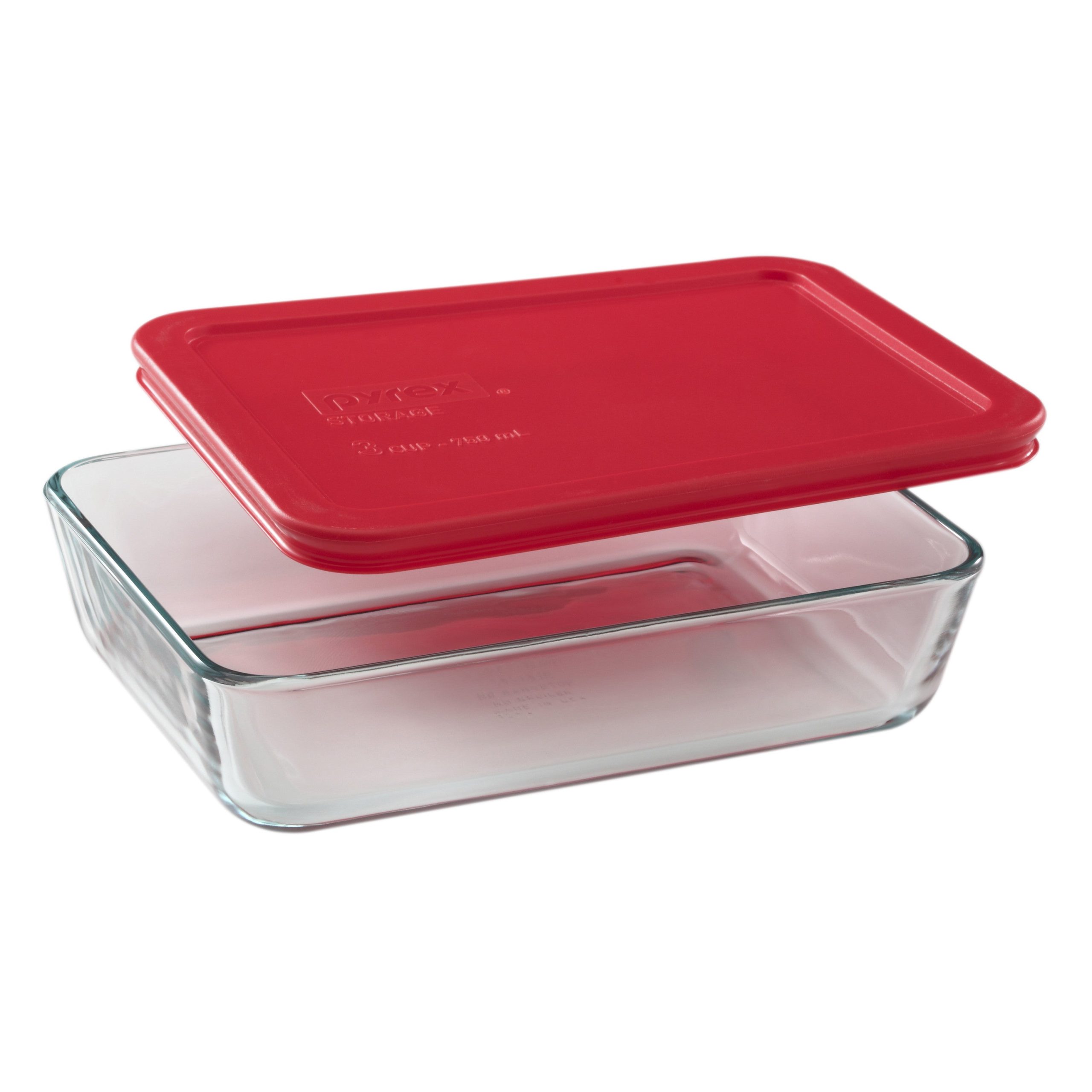 Pyrex® Simply Store® 3-cup Rectangular Glass Food Storage Container with Red Lid