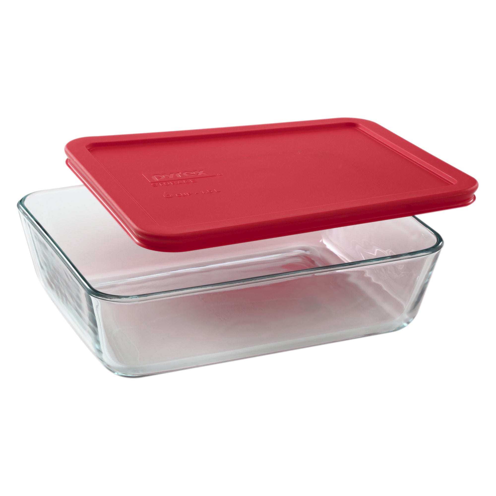 Pyrex® Simply Store® 6-cup Rectangular Glass Food Storage Container with Red Lid